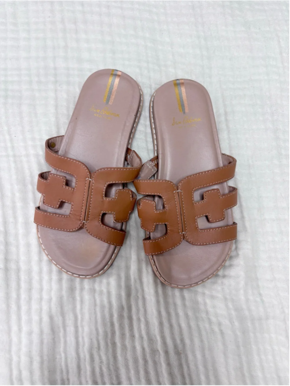 Girl’s Sam Edelman Sandals Size 13 Brown and Beige Logo Charm